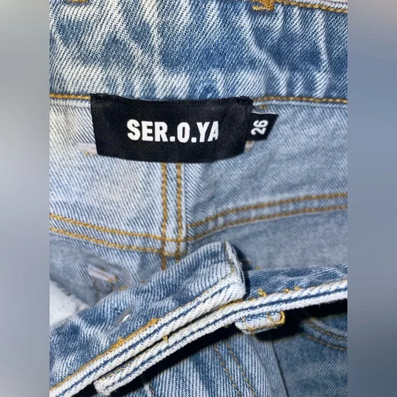 New! SER.O.YA Dahlia Western Frayed Fringe Blue Flare Jeans 🤠💙 size 26 - Picture 10 of 10